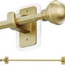 ENJOYBASICS No Drill Curtain Rods for Window 28 to 60 Inches, 5/8 Inch Diameter Renter Friendly Drapery Rod with Adhesive Brackets without Drilling, Adjustable from 27 to 65 Inches, Gold