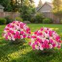 Suncalla 2 Set Magenta Pink Artificial Topiary Ball Trees with Hydrangea Flower, 19.7" UV Resistant Outdoor Artificial Plants with Ground Spike for Planter Front Door Home Indoor Porch Patio Decor
