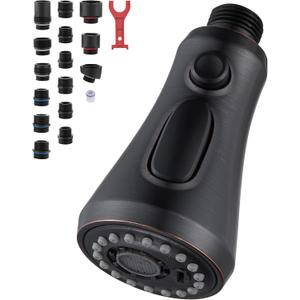 Kitchen Faucet Head Replacement, 3-Function Pull Down Faucet Spray Head with 15 Adapters - Replacement Pull-Out Sink Spout Sprayer Nozzle, Oil Rubbed Bronze