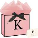 2 x Eaureum Personalized Initial K Gift Bags for Girls Women, 13" Pink Initial K Gift Bags for Birthday Wedding Holidays Party Decorations for Her Girls Women Daughter Granddaughter Friends Wife