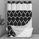 Yiatn No Hook Black Shower Curtain with Snap in Fabric Liner Set - Hotel Style with See Through Mesh Top Window - 71x74 INCH
