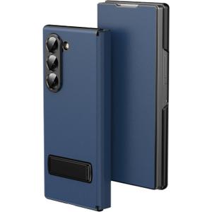 for Samsung Galaxy Z Fold 7 Magnetic Flip Folding Case, Multi-Angle Bracket, High Classy Luxurious Business Leather, Full Body Hinge Protective Slim Cover. (Navy Blue)