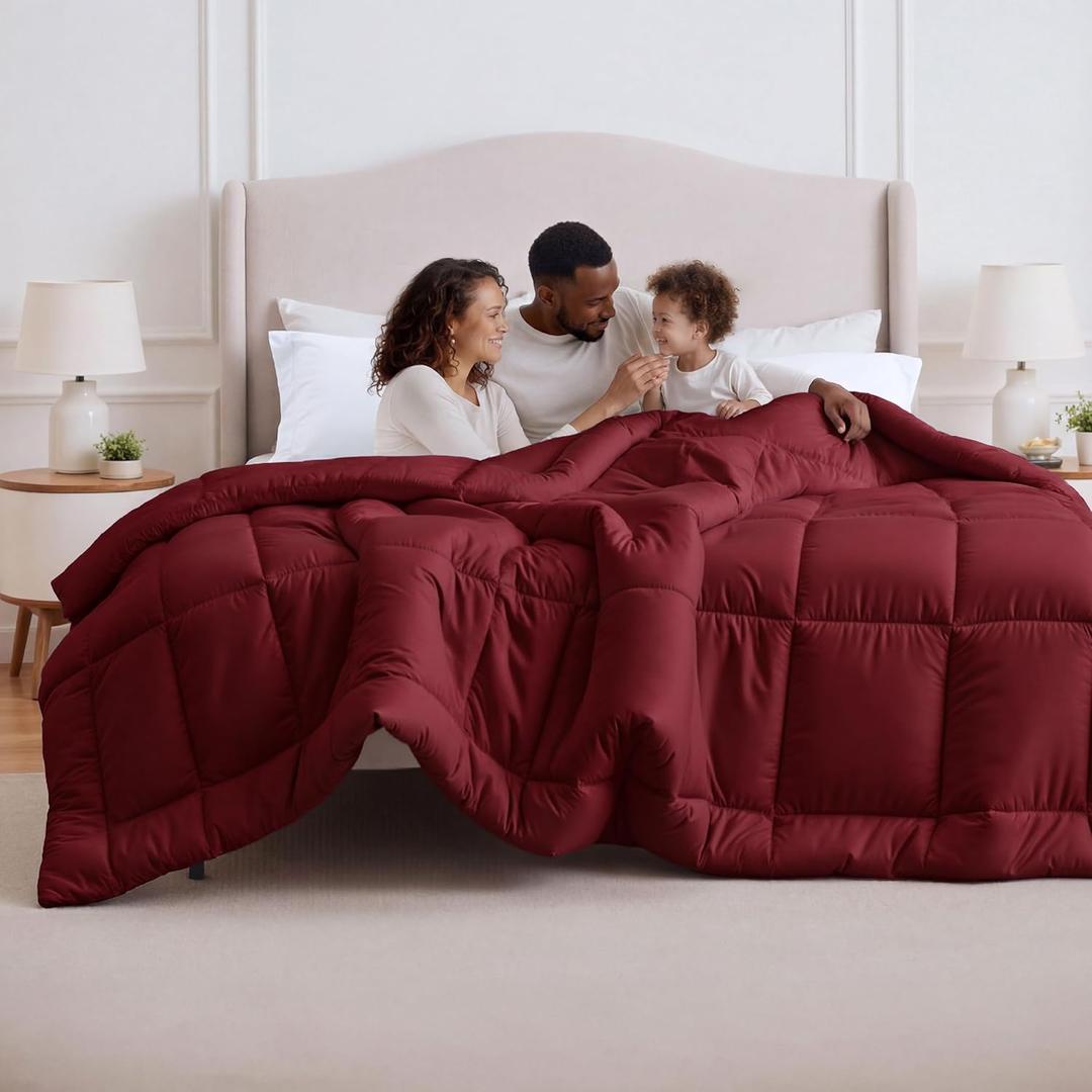 Bedsure Comforter Duvet Insert - Quilted Comforters Oversized King, All Season Duvet, GentleSoft Down Alternative Bedding Blanket, with 8 Tabs, Gifts for Women/Men, Red, Oversized King 116x98 Inches