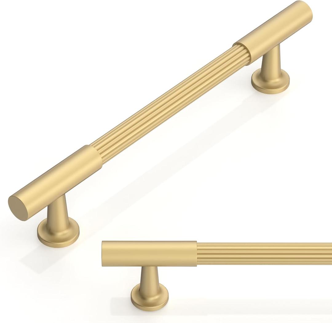 10 Pack Brushed Gold Cabinet Pulls 5 Inch(128mm) Kitchen Cabinet Handles Solid Heavy Duty Drawer Pulls (5" Hole Center)