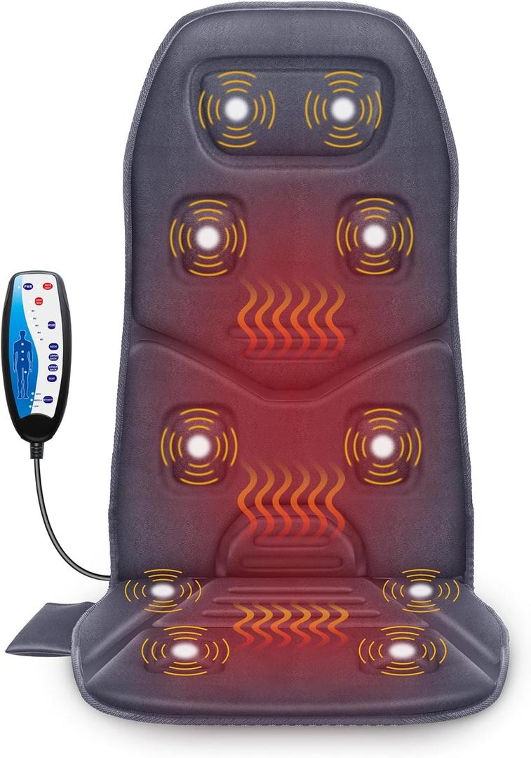 COMFIER Back Massager with Heat, 10 Motors Vibration Seat Massager, Chair Massage Pad, Heated Chair Pad, Chair Warmer,Gifts for Elderly, Mom, Dad (Gray)
