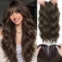 Hair Toppers for Women, 20 Inch Hand Tied Breathable Toppers Hair pieces for Women with Thinning Crown Wispy Bangs Mix Human Hair Clip in Curly Lightweight Wiglets(Dark Chestnu Brown)