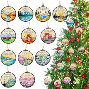 33 Pieces National Park Christmas Ornament Christmas Park City Wood Xmas Decorative Hanging Ornaments for Holiday Tree Decor(Elegant)