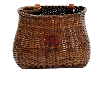Bike Basket for Women's Beach Cruiser or Scooter The Original Wicker Bicycle Baskets with Built in Cup Holder for Front HandlebarClassic Vintage Style Handmade Natural Rattan Wicker (Stained)