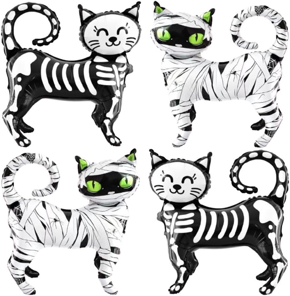 Halloween Black Cats Balloons Set Standing Skeleton Cat Balloon Cute Animal Foil Balloon for Halloween Theme Party Decorationes Supplies 4 PCS