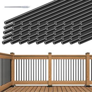 Muzata 50 Pack 32" Aluminum Deck Balusters Round Black Deck Railing Stair Porch Staircase Spindles 3/4" Diameter Hollow for Railing Fencing Porch Stair WT15