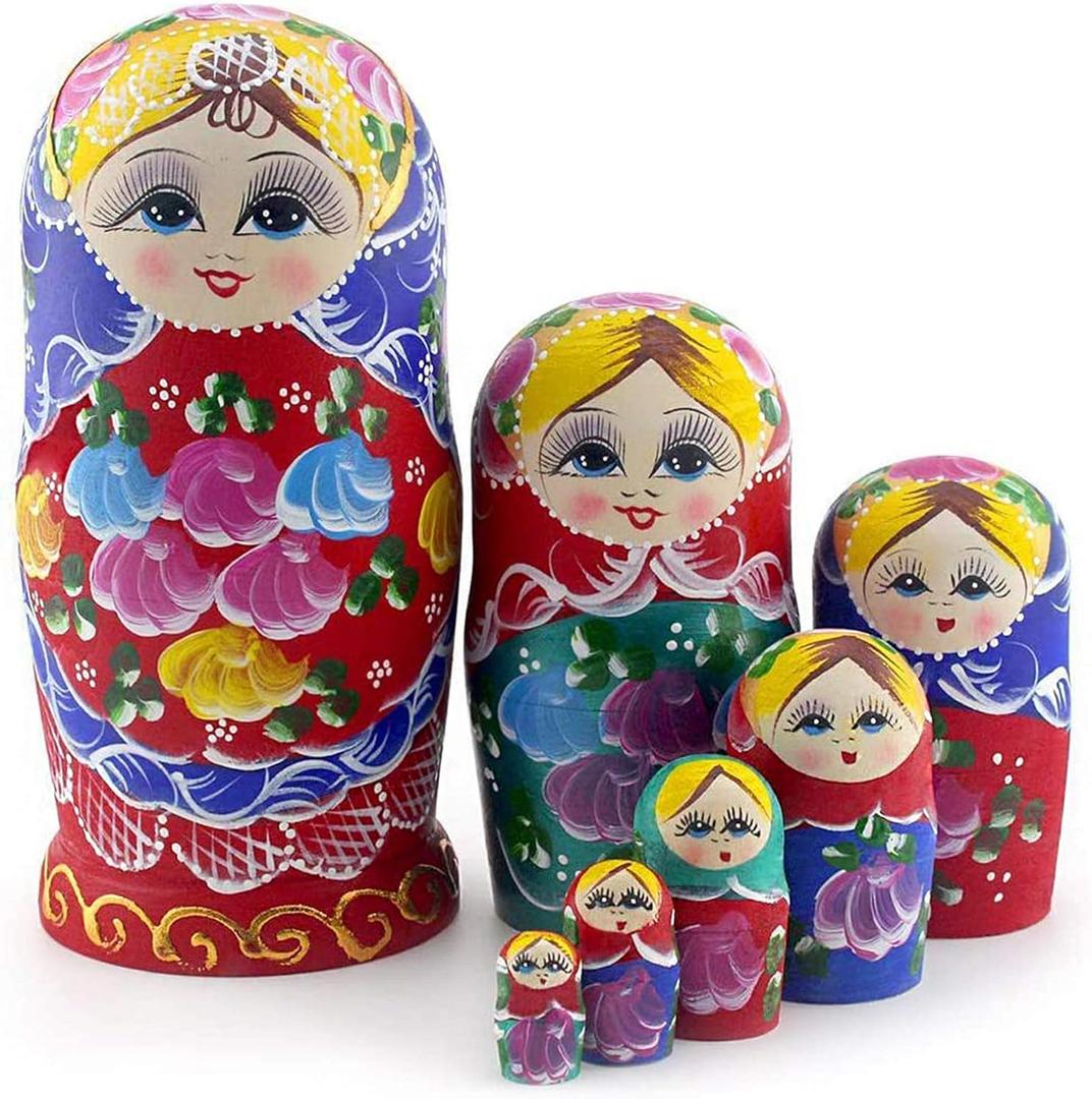 Starxing Russian Nesting Dolls Wood Matryoshka Stacking Set of 7 Handmade Toys for Children Kids Adults Easter Mother's Day Birthday Christmas Halloween Home Room Decoration Gift (Traditional)
