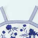 Women's Floral Embroidery Wide Strap Boho Crop Tops Square Neck Sleeveless Summer Cami Shots (White, XXL)