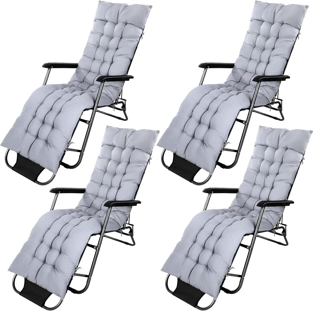 Bucherry 67 x 19 Inch Chaise Lounge Cushions Soft Lounge Chair Cushion Gravity Chair Cushion Sofa Lawn Furniture Cushion Pad with 6 Tie for Outdoor Indoor Patio Home Without Headrest (Gray,4 Pcs)