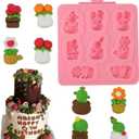 4 x 1 Pcs Mini Cactus Silicone Mold, Cartoon Flower Plant Potted Fondant Mold for Cupcake Topping Candy Chocolate Biscuit Chewing Gum Resin Clay Resin Reusable Kitchen Baking Supplies