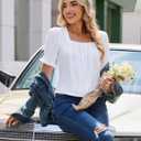 siliteelon Womens Summer Tops Pleated Square Neck Ruffle Puff Short Sleeve Blouse Cute Casual Vacation Outfits 2026 (White, S)