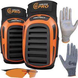 CARIB GEAR PRO USA Work Knee Pads for Men and Women Heavy Duty Double Gel Construction Knee Pads with Anti Slip Straps for Flooring Tiling Gardening Includes Leather Gloves and Safety Glasses 