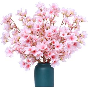 SITUMEIZI 6Pcs Artificial Cherry Blossom Branches Decor Fake Flowers Silk Spring Faux Flowers 16" Peach Bouquet for Home Wedding Bedroom Japanese Decoration DIY Table Centerpiece Arrangement (Pink)