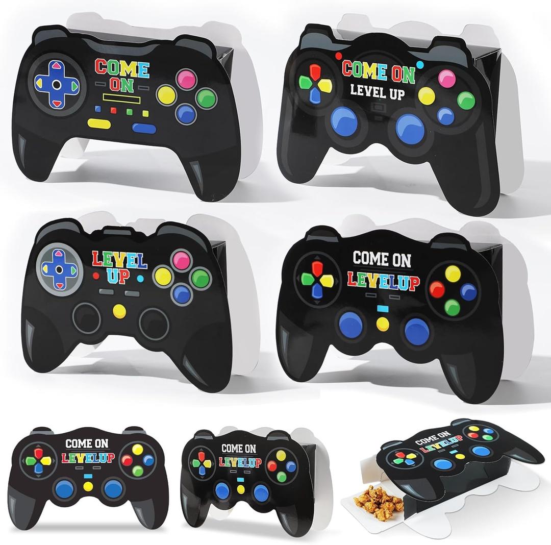 Lonfliness 24Packs Video Game Party Boxes Craft Kit Gaming Shaped Gifts Bags Game on Theme Treat Candy Goodie Cardboard Boxes for Gamer Party Favor Birthday Decorations Supplies Adult 7.1x4.7x2inch
