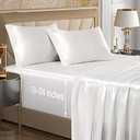 VACVELT 4pcs Extra Deep Pocket Satin Sheets Queen Size Bed Set, Ivory White Satin Sheet Set Fit 18-24 Inch Deep Pocket Mattress, Silky & Luxury Satin Bedding Set Soft & Ultra Deep Fitted Sheet Set