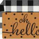 2 Pcs Front Door Mat Buffalo Outdoor Rug Oh Hello Doormat Decor Coir Mat Nonslip Porch Checkered Layered Front Door Rug Rustic Farmhouse Mats Entryway(Black Dot,23.6 x 35.4 Inch)