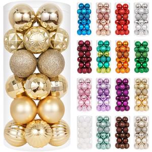 XmasExp 24ct Christmas Ornaments Shatterproof Christmas Ball Ornaments Set Decorations for Xmas Tree Balls 40mm/1.57" (1.57'', Gold)