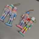 4pcs Small Wooden Christmas Nutcracker Figurines Candy Color Nutcracker Soldier Ornaments 13cm Traditional Xmas Hanging Decorations for Tree Shelf Table