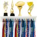 Threehoney Wooden Medal Hanger Display Trophy Holder Shelf with 25/37/49/65/83 Hooks Wall Mount Ribbon Holder Gift for Gymnastics Running Soccer Awards