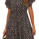Manydress Women's Chiffon Floral Dresses Casual Summer Boho Flutter Sleeve Flowy Skater Western Dress MY112 M