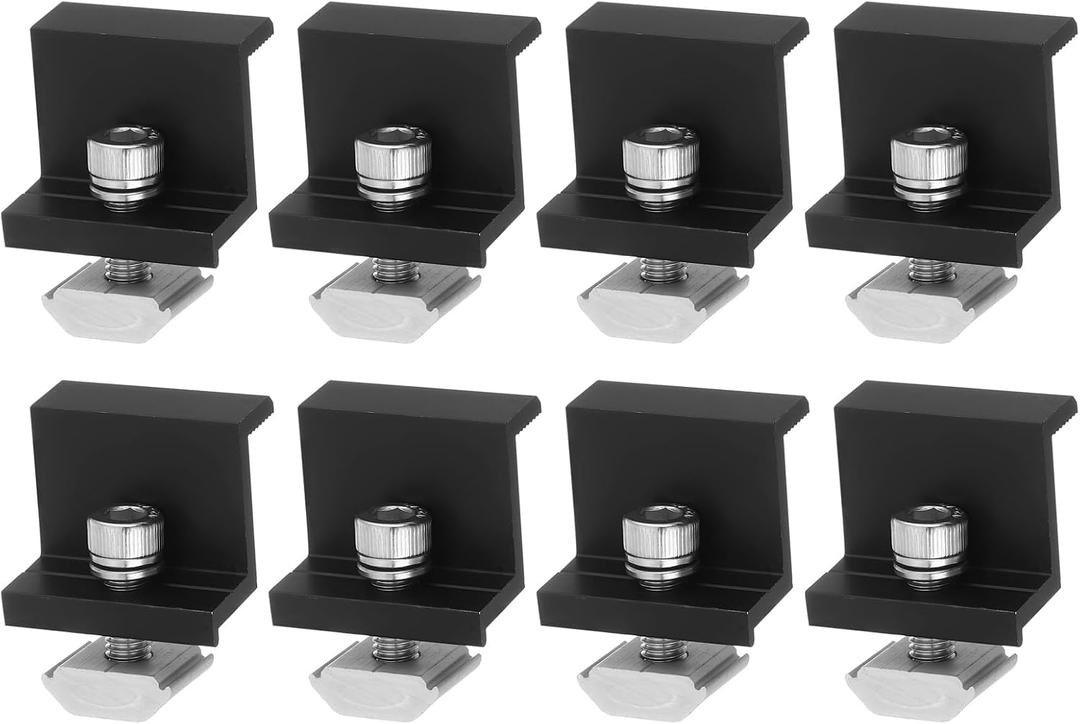uxcell 8Pcs Solar End Clamp, 30mm Aluminum Adjustable Solar Panel Mounting Bracket Clamp Solar Mounting Z Bracket Clamps for Solar Panel PV Mounting System, Black