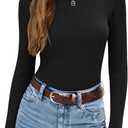 Anbech Womens Long Sleeve Turtleneck Sweater 2025 Cable Knit Lightweight Fitted Pullover Tops S-XL (Black, S)