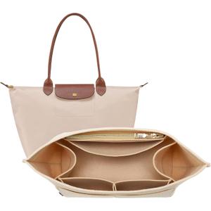 OPPOSHE Purse Organizer Insert for Longchamp Le Pliage, Premium Felt Long Champ Bag Handbag Women, Tote Organizer Insert with 9 Compartments (Large, Beige)