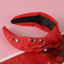 Valentines Day Headband for Women Champagne Wine Glasses Heart Charms Knotted Headband Embellished Wide Top Knot Statement Hairband Fashion Valentines Day Outfits Accessories (Heart Red-2)