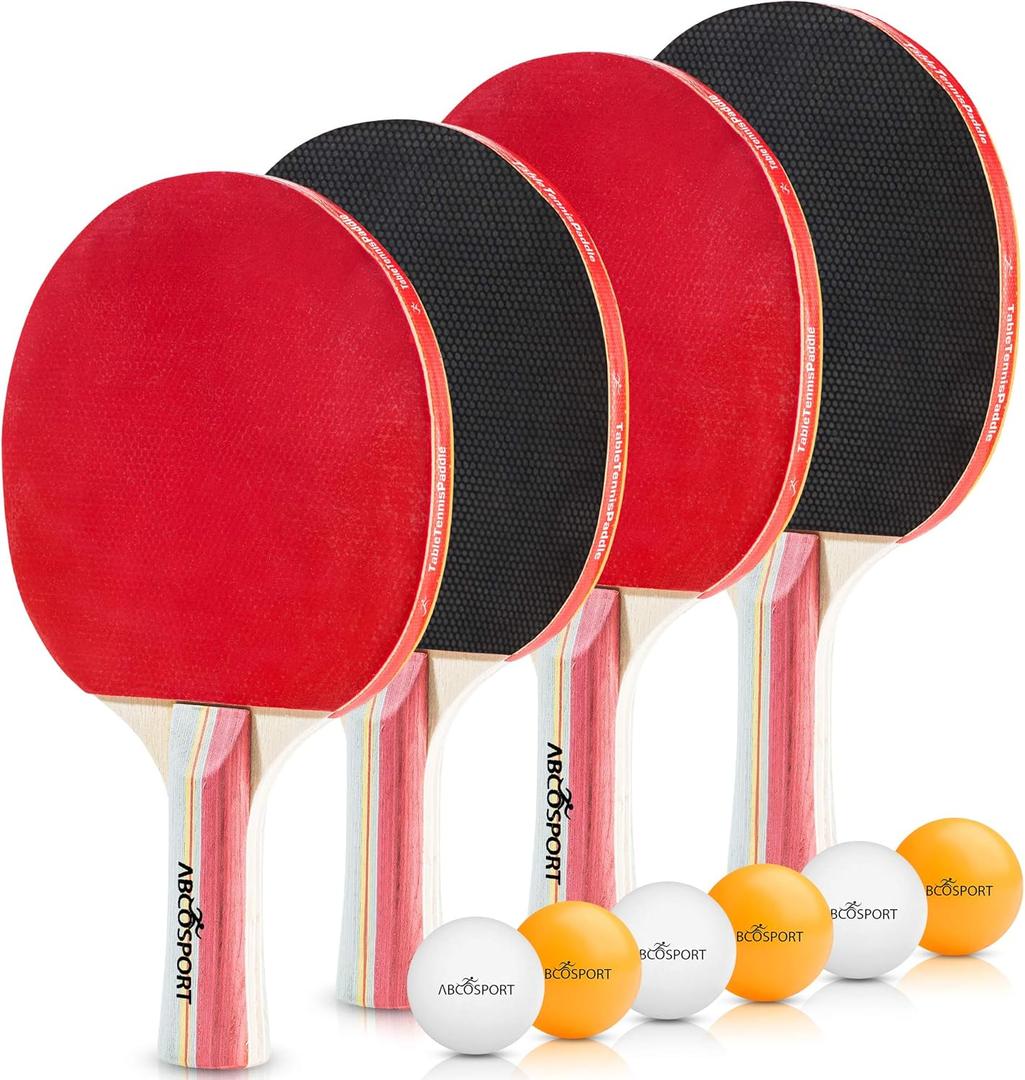 Table Tennis Ping Pong Set - Pack of 4 Premium Paddles/Rackets and 6 Table Tennis Balls - Soft Sponge Rubber - Ideal for Professional & Recreational Games - 2 or 4 Players - Perfect Set On The Go
