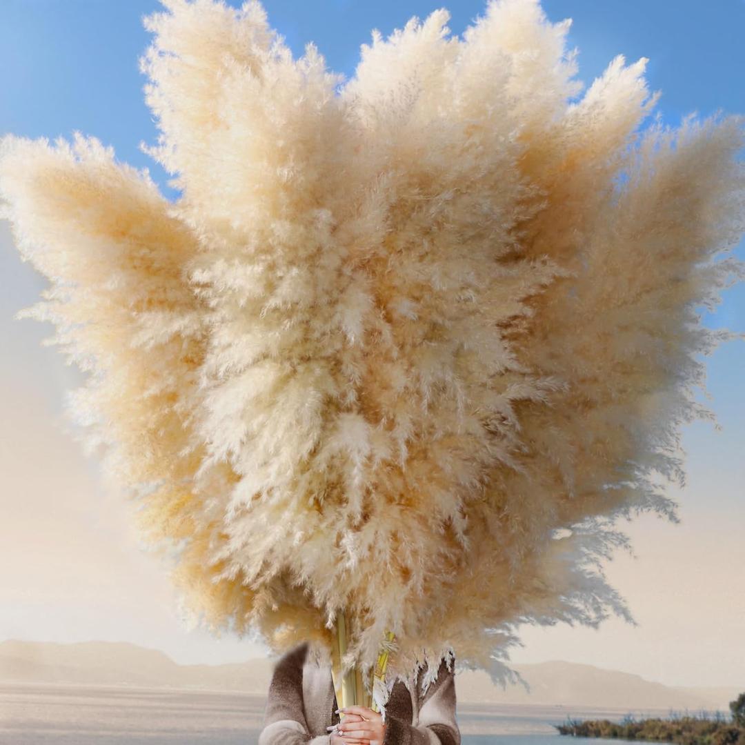 12pcs 40'' Dried Pampas Grass Decor - Tall-Large Pampas Grass - Natural Beige - Boho Home Decor