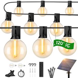 OHLUX 120FT Solar String Lights Outdoor with Remote, Commercial Grade Patio Lights with 52 Shatterproof G40 Globe LED Filament Bulbs, Dimmable Outside Edison Hanging Light for Backyard Party Decor (Solor Powered-120FT)