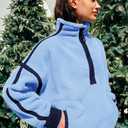Panadila Womens Half Zip Sherpa Fleece Pullover Soft Oversized Sweatshirt with Pockets Warm Fuzzy Sweater (Blue, M)