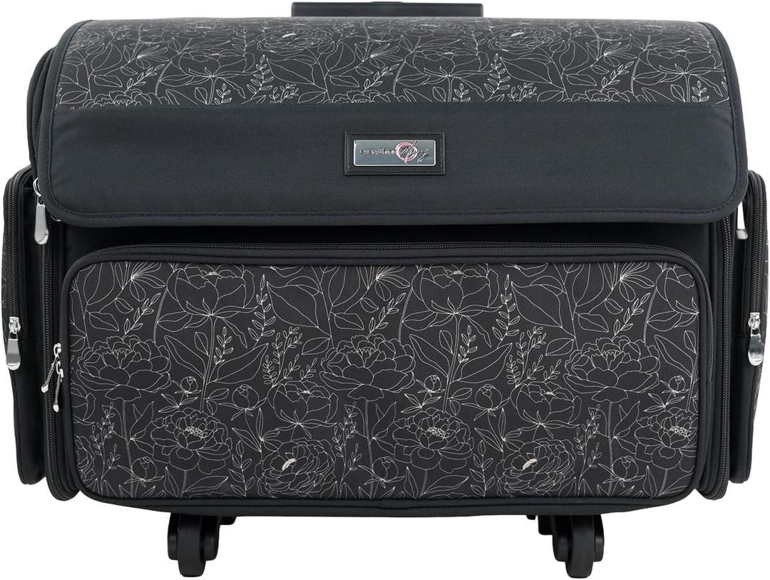 Everything Mary 4 Wheels Collapsible Deluxe Sewing Machine Storage Case - Rolling Trolley Carrying Bag for Brother, Singer