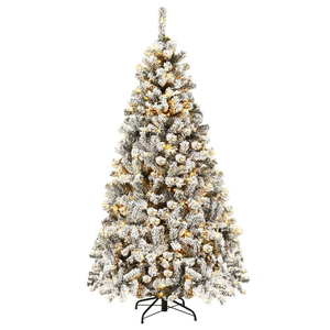 6 ft. Pre-Lit LED Flocked Snow Hinged Pine Artificial Christmas Tree with 250 White Lights