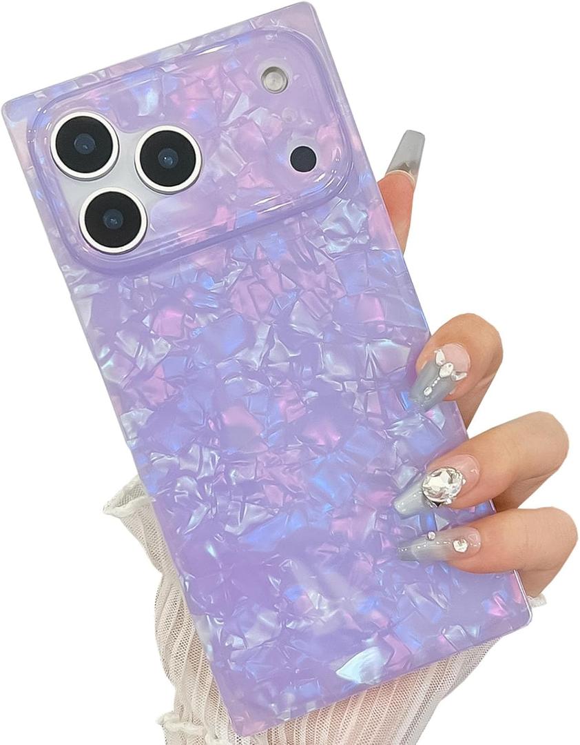 KERZZIL Elegent Pearl Pattern Compatible with iPhone Rectangle Edge Case, Slim Soft TPU Silicone Protective Bumper Cases Cover(Purple Pearl,17)