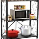 3 Tier Foldable Storage Shelf with Wheels, Heavy Duty Collapsible Metal Shelf Rack Folding Bookshelf, No Assembly Rolling Cart for Kitchen, Pantry, Closet, Office, Bathroom, Garage Organizer, Black