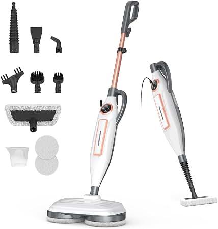 DEVOAC VM6 Scrubbing Steam Mop with Rotating Mop Pads, 10 in 1 Steam Mop, Lightweight Spin Mop & 3 Steam Modes & LED Headlights for Hard Floor Laminate Marble Floors