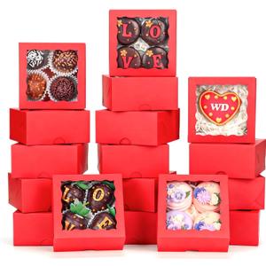 40 Pack 4x4x2 inches Red Bakery Boxes with Window - Macaron, Cookie, Chocolate Truffle, Strawberry & Mini Cake Gift Boxes for Valentine's, Parties, Birthdays, Wedding, Christmas Favors