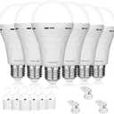 Emergency Rechargeable Light Bulbs,6 Pack Battery Operated Backup Light Bulb for Power Outage Camping Outdoor Hurricane 9W E27 8500K 1200mAh White Equivalent Self-Charging LED Light Bulbs