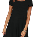 Women's Casual Loose Plain Pleated Long Dress Short Sleeve Midi Dresses Size L