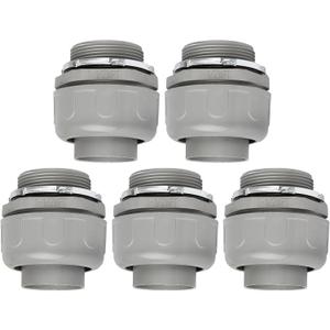 Conduit Connectors, 1-1/2 Inch Liquid Tight Connector NPT Non-Metallic for PVC Electrical Flexible Conduit Fittings, 180 Degree Straight, UL Listed for Home Outdoor Tubes Tools, Grey (5-Pack)