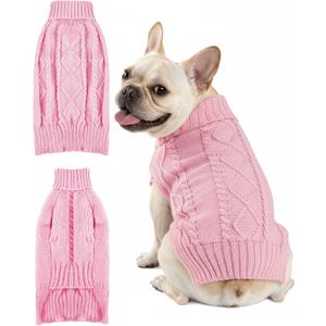 Dog Sweaters for Small Medium Large Dogs Cats, Soft Warm Turtleneck Pullover Solid Cable Knit Fleece Stretch Pet Clothes,Classic Fuzzy Coat for Puppy Girl Boys for Fall Winter Cold Weather (Pink, Large)