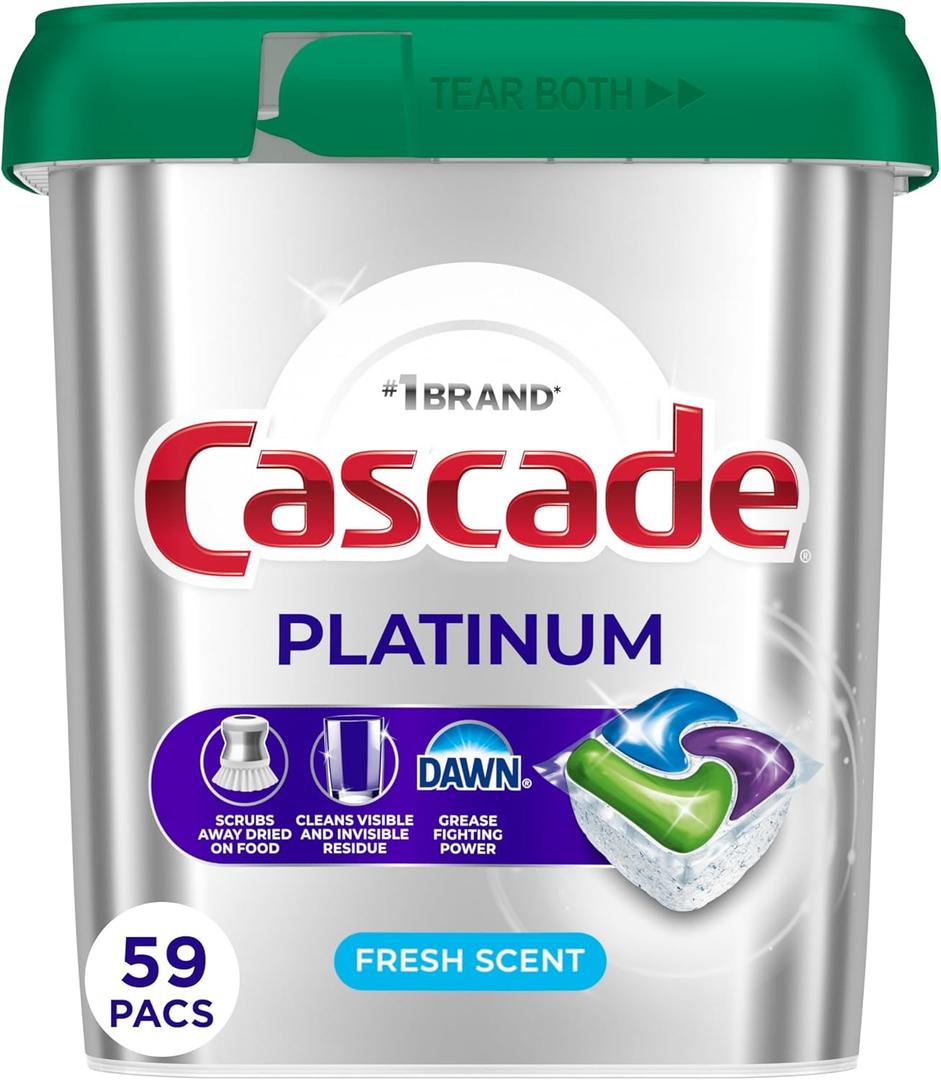 Cascade Platinum Dishwasher Pods, Dishwasher Detergent, Dish Detergent Soap, Fresh, 59 Count Cascade Platinum Dishwasher Pods, Dishwasher Detergent, Dish Detergent Soap, Fresh, 59 Count