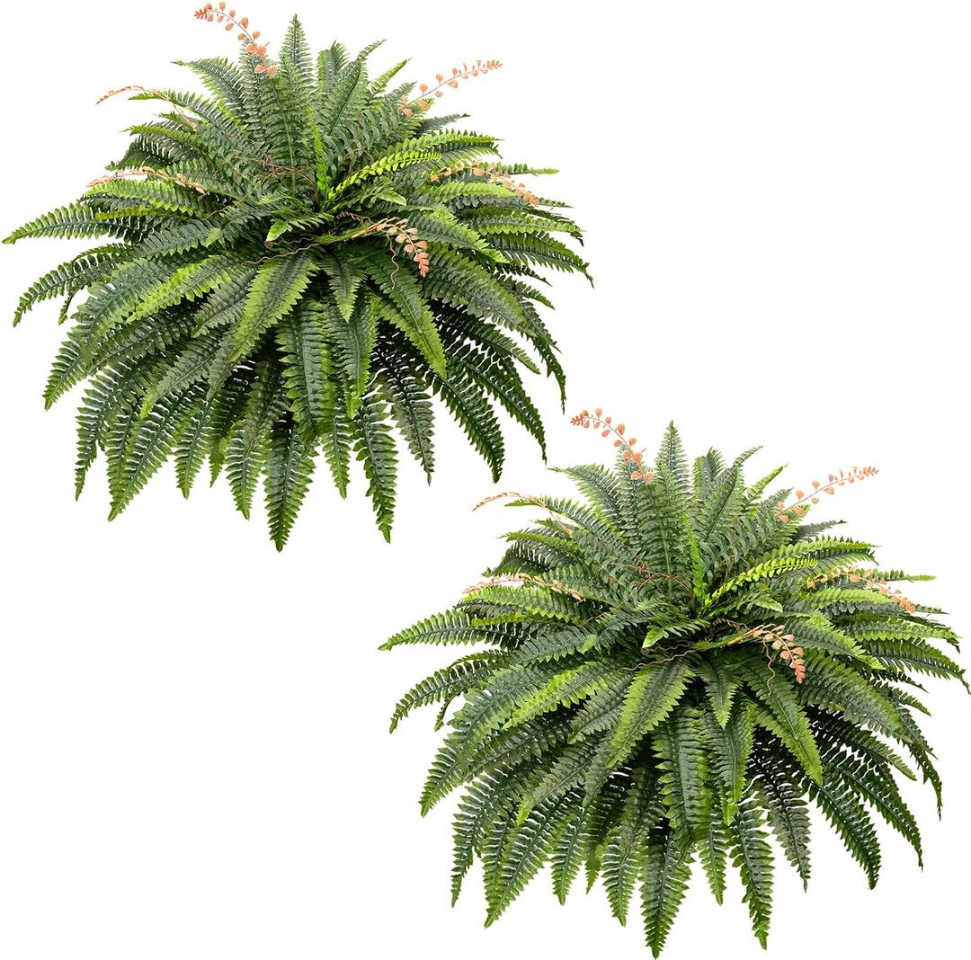 CQURE 50" Large Fake Fern Artificial Ferns for Outdoors,96 Branches Set of 2 Realistic Artificial Boston Ferns Bush Plant for Indoor Outdoor Garden Porch Decor