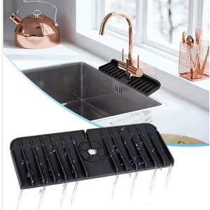 Silicone Sink Splash Guard Mat  250F Heat Resistant Foldable Faucet Splash Catcher | 90 Fold Design, Anti-Slip, Quick Dry Draining Pad for Kitchen & Bathroom (14.5x5 inch, Black)