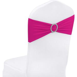 Peomeise 25pcs Fuchsia Spandex Chair Sashes with Buckle Slider for Wedding, Party Decoration